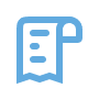 Blue receipt icon on black background.