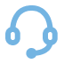 Blue headset icon on black background.